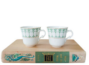 Antique 1910s Rörstrand Sweden Julia 2 Demitasse Teacups Art Nouveau Cottage